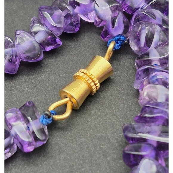 Pretty Boho Natural Polished Amethyst Chip Stone Purple Collar Necklace 17" - Picture 5 of 5